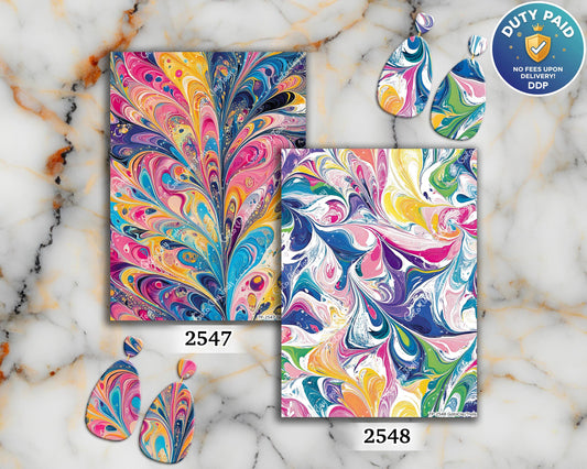 Transfer paper for polymer clay, Colorful Marbling, Clay water soluble transfer paper, Clay Transfers, Clay Transfer sheets