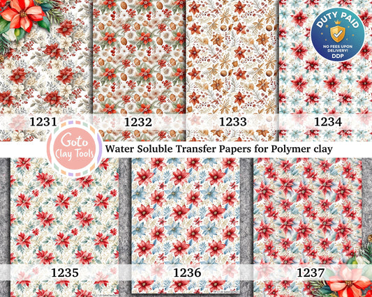 Christmas floral Water soluble Transfer paper for polymer clay, Colorful flower patterns, polymer clay image transfers, magic transfer paper