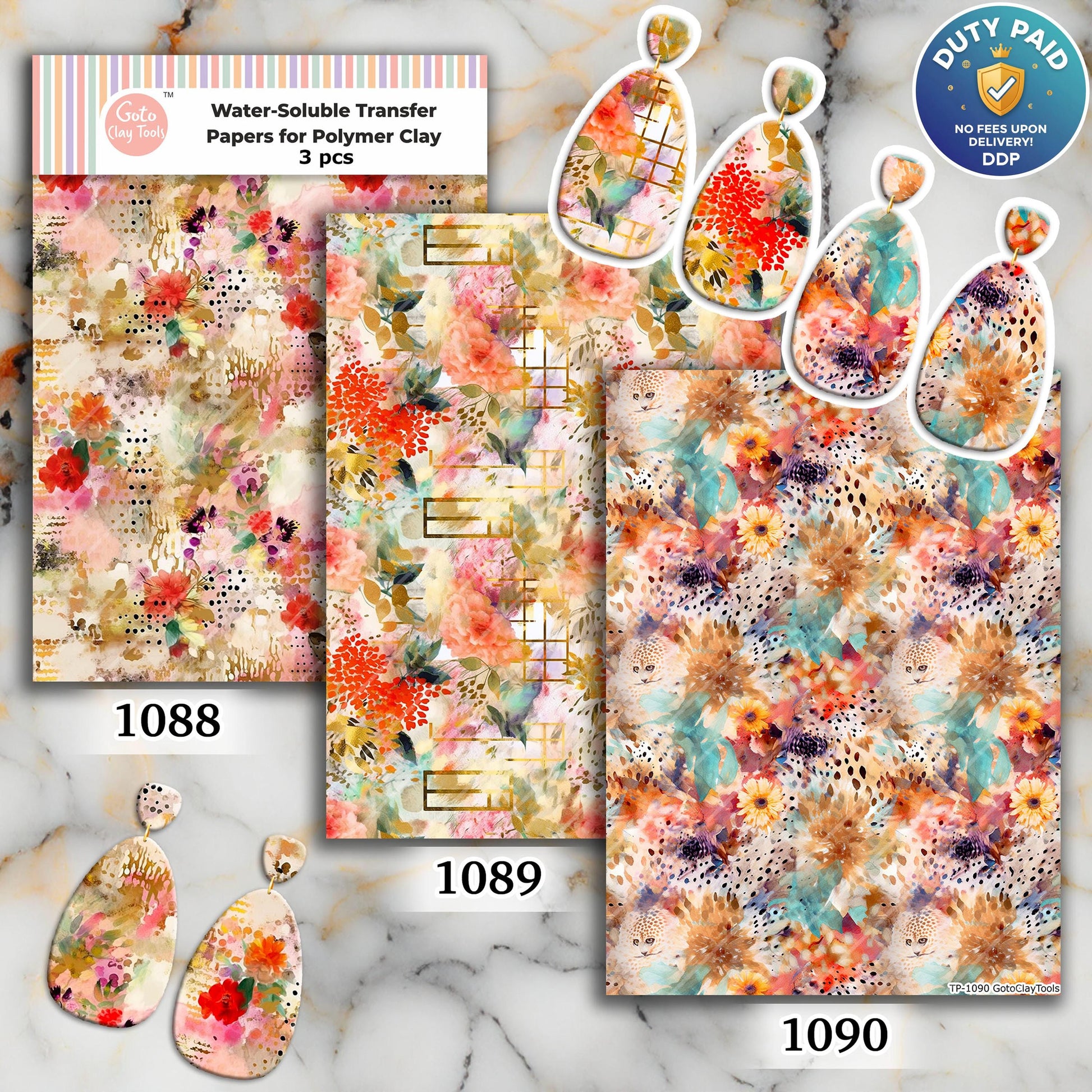 Water soluble Transfer paper for polymer clay, Abstract floral pattern, polymer clay image transfers, magic transfer paper