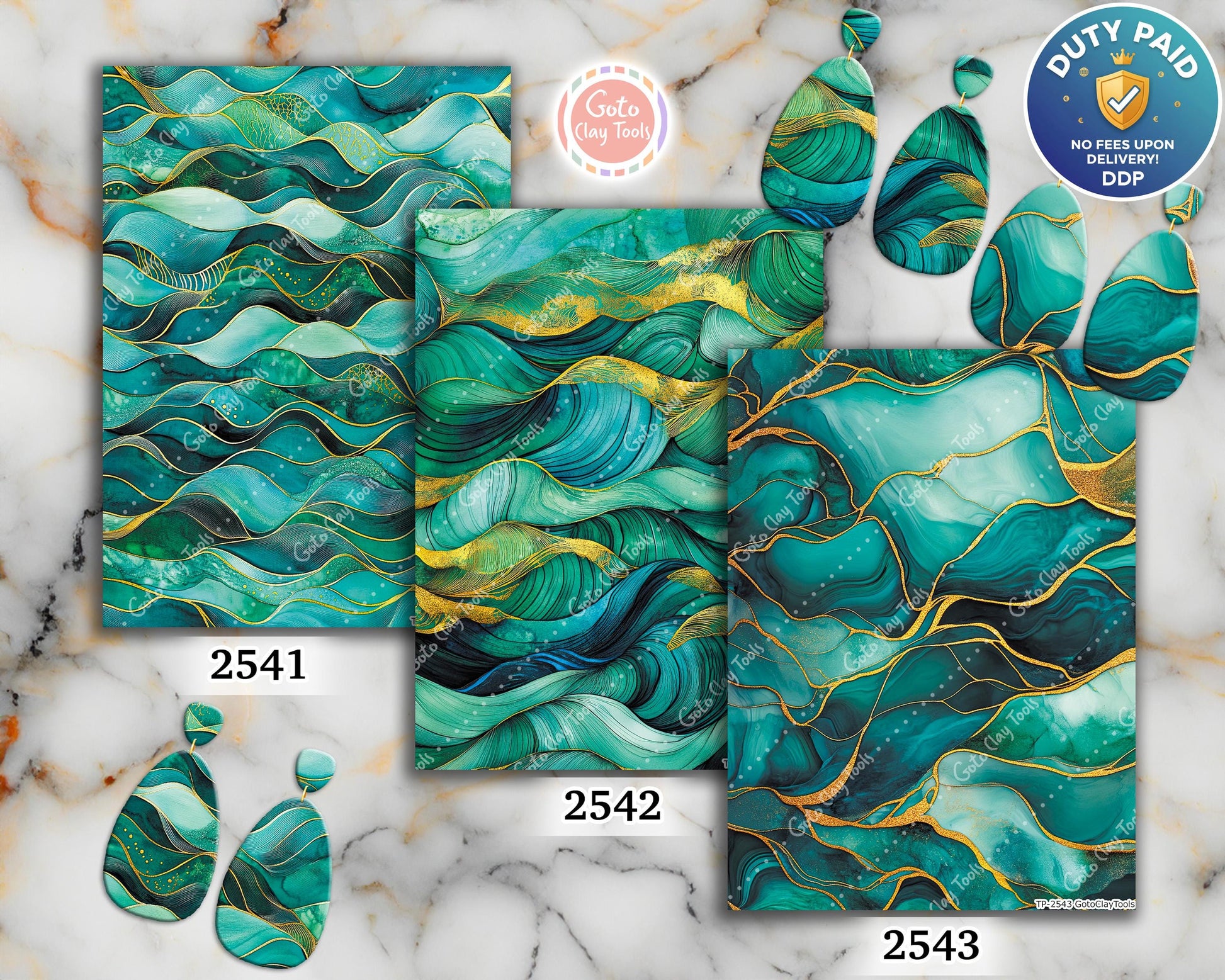 Transfer paper for polymer clay, Greeen and Gold Waves, Clay water soluble transfer paper, Clay Transfers, Clay Transfer sheets