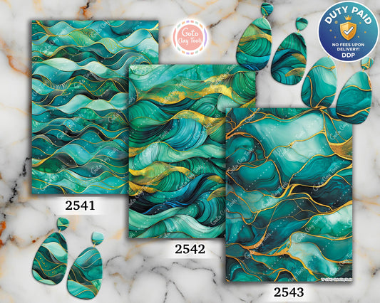 Transfer paper for polymer clay, Greeen and Gold Waves, Clay water soluble transfer paper, Clay Transfers, Clay Transfer sheets