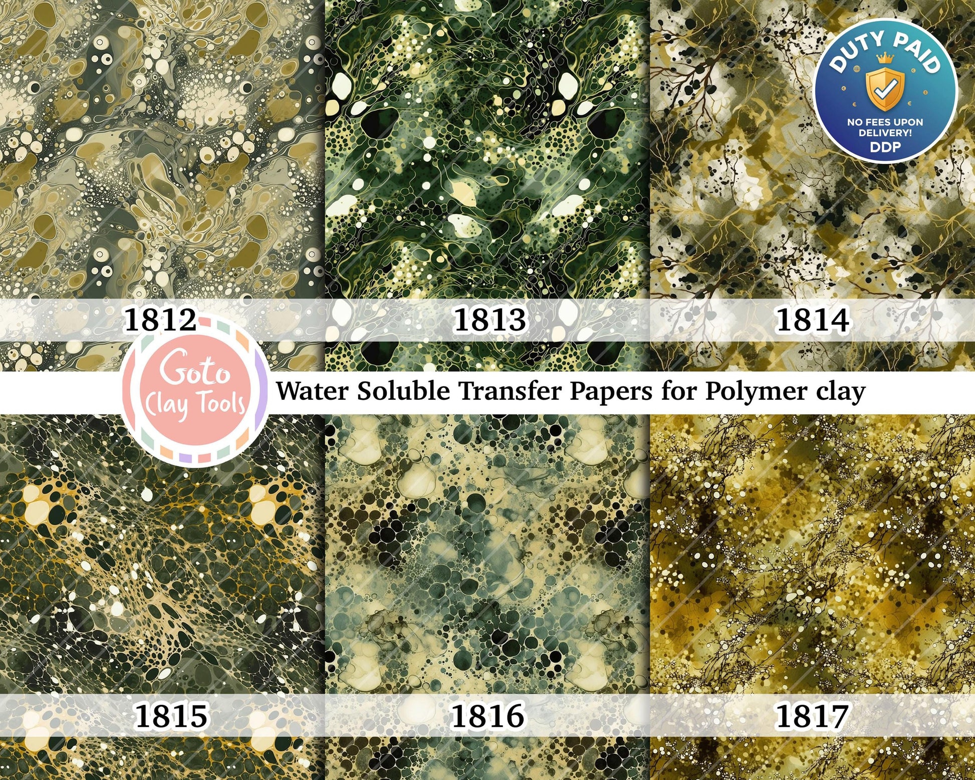 Green Marble Water Soluble Transfer Paper for Polymer Clay (4x5.5 inches