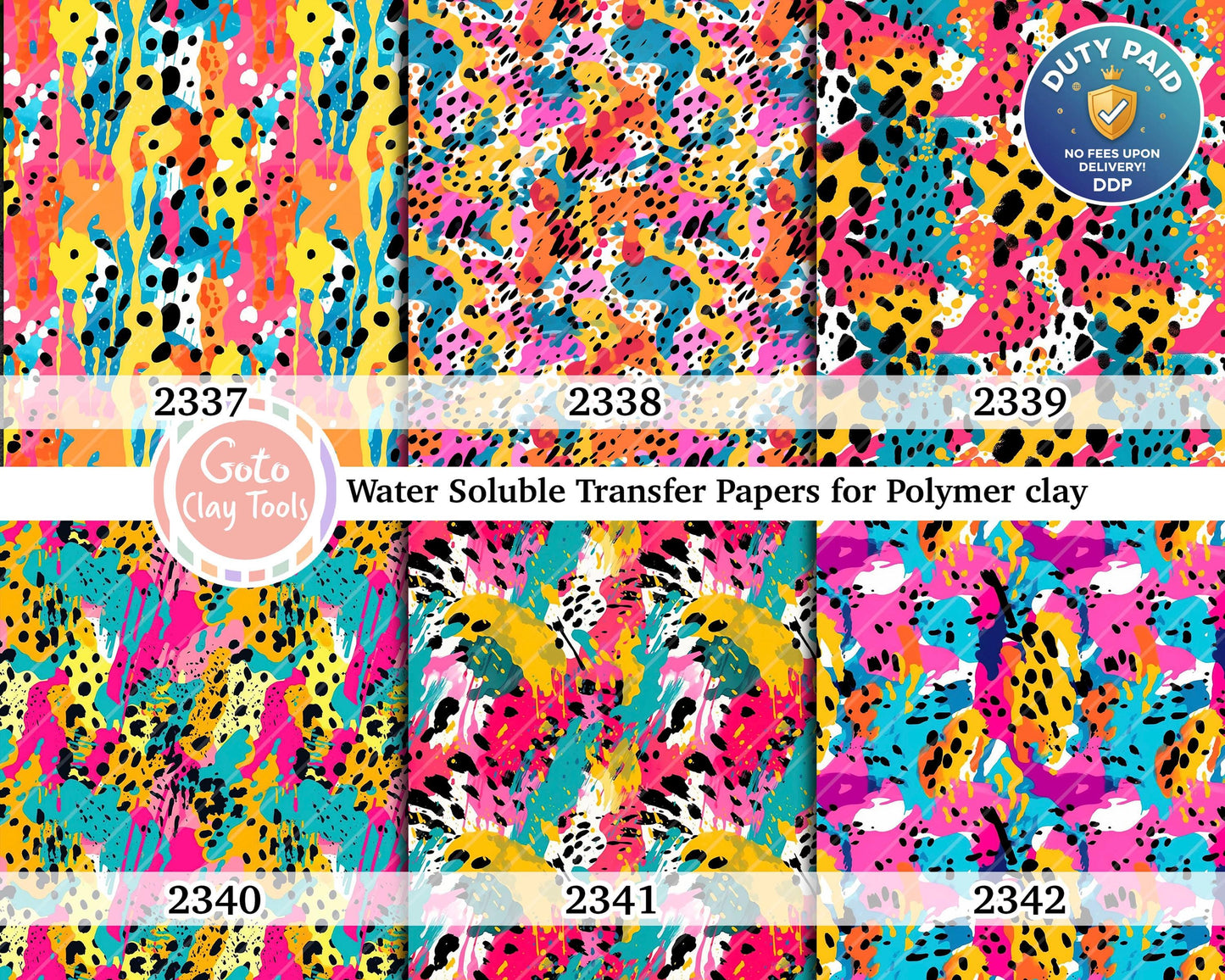 Water soluble Transfer paper for polymer clay, Abstract colorful splashes pattern, polymer clay image transfers, magic transfer paper