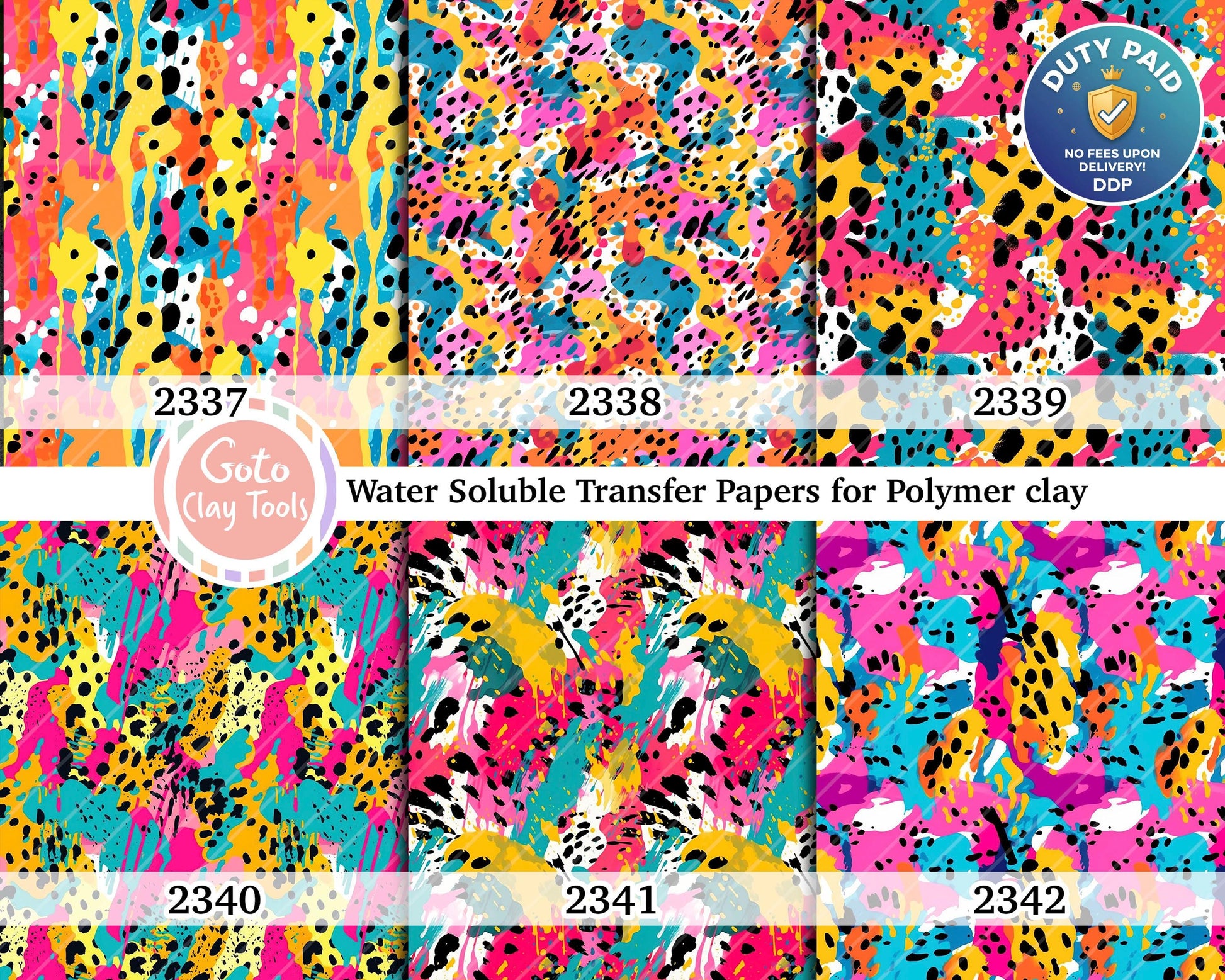 Water soluble Transfer paper for polymer clay, Abstract colorful splashes pattern, polymer clay image transfers, magic transfer paper