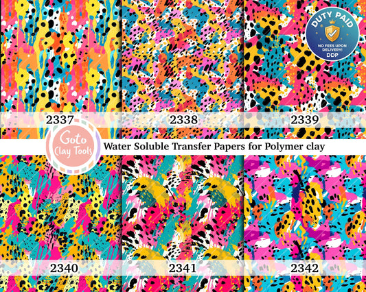 Water soluble Transfer paper for polymer clay, Abstract colorful splashes pattern, polymer clay image transfers, magic transfer paper