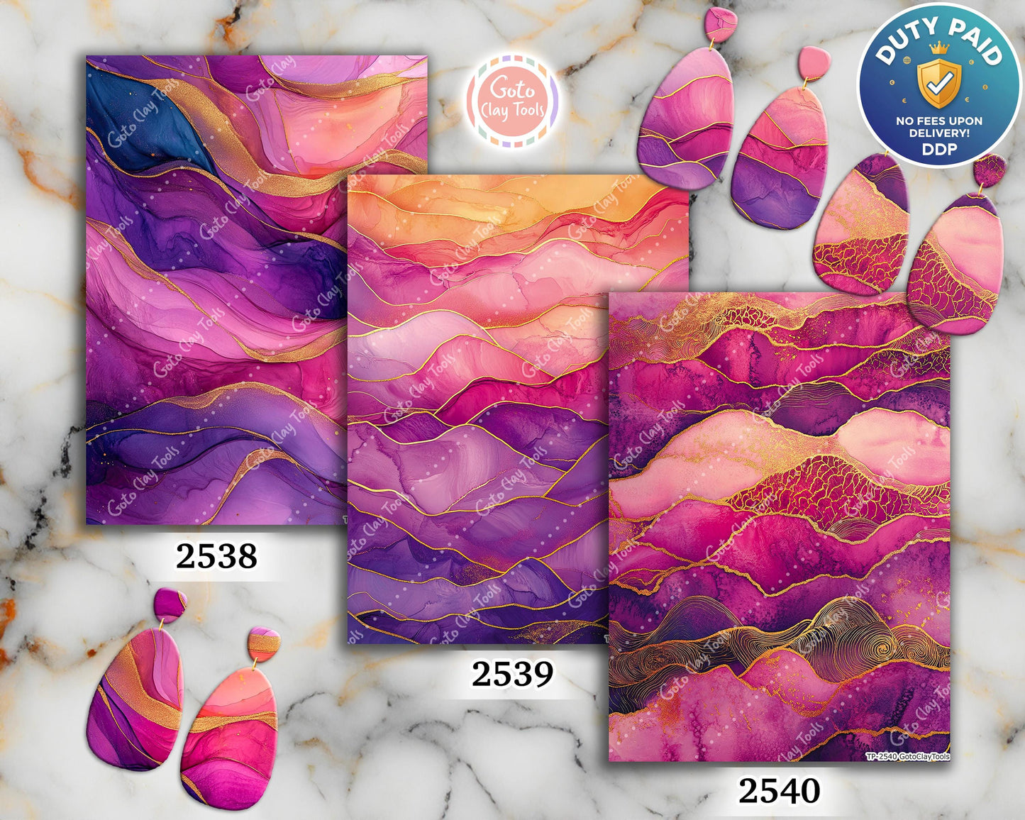 Transfer paper for polymer clay, Pink and Purple Waves, Clay water soluble transfer paper, Clay Transfers, Clay Transfer sheets