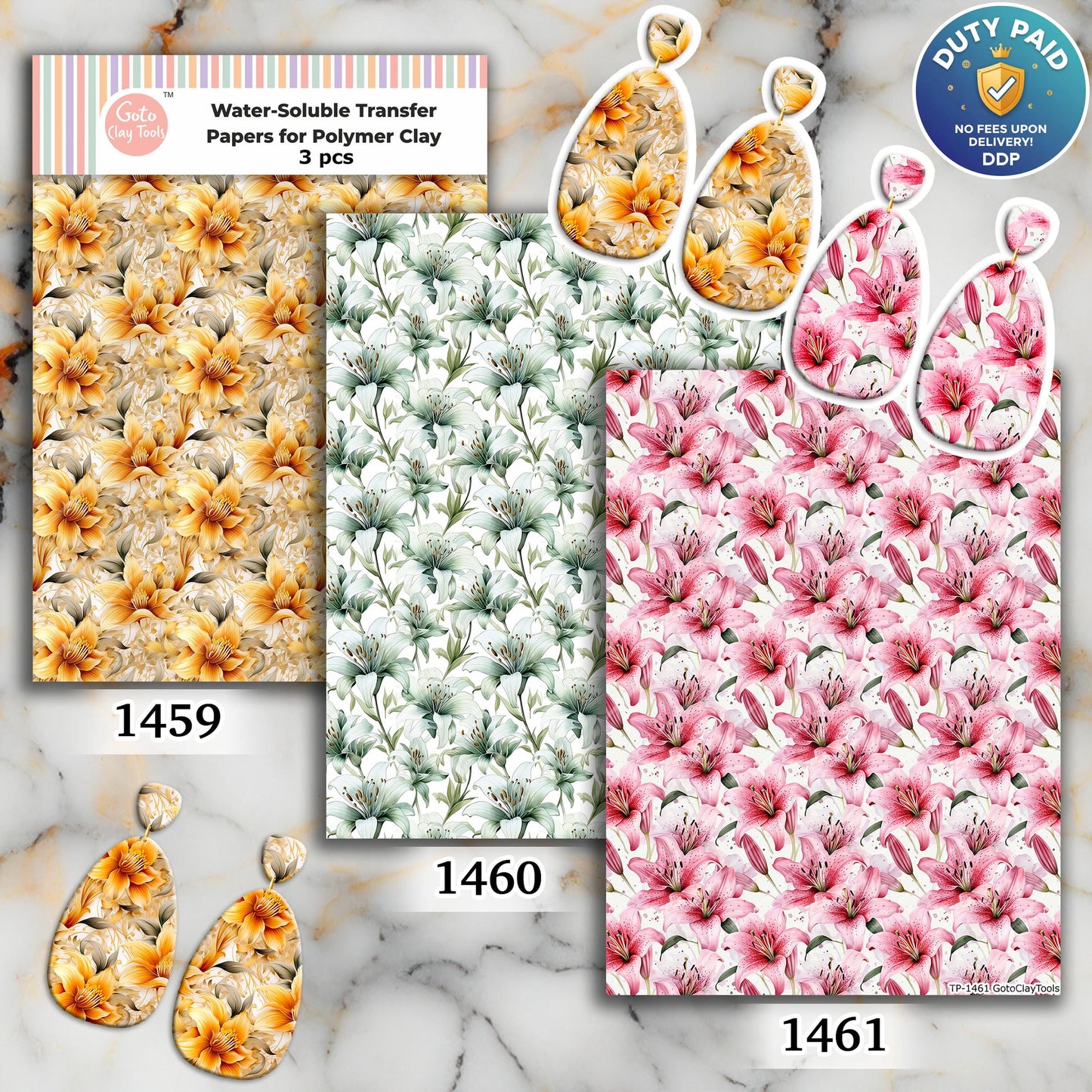 Water soluble Transfer paper for polymer clay, Lily floral, polymer clay image transfers, magic transfer paper