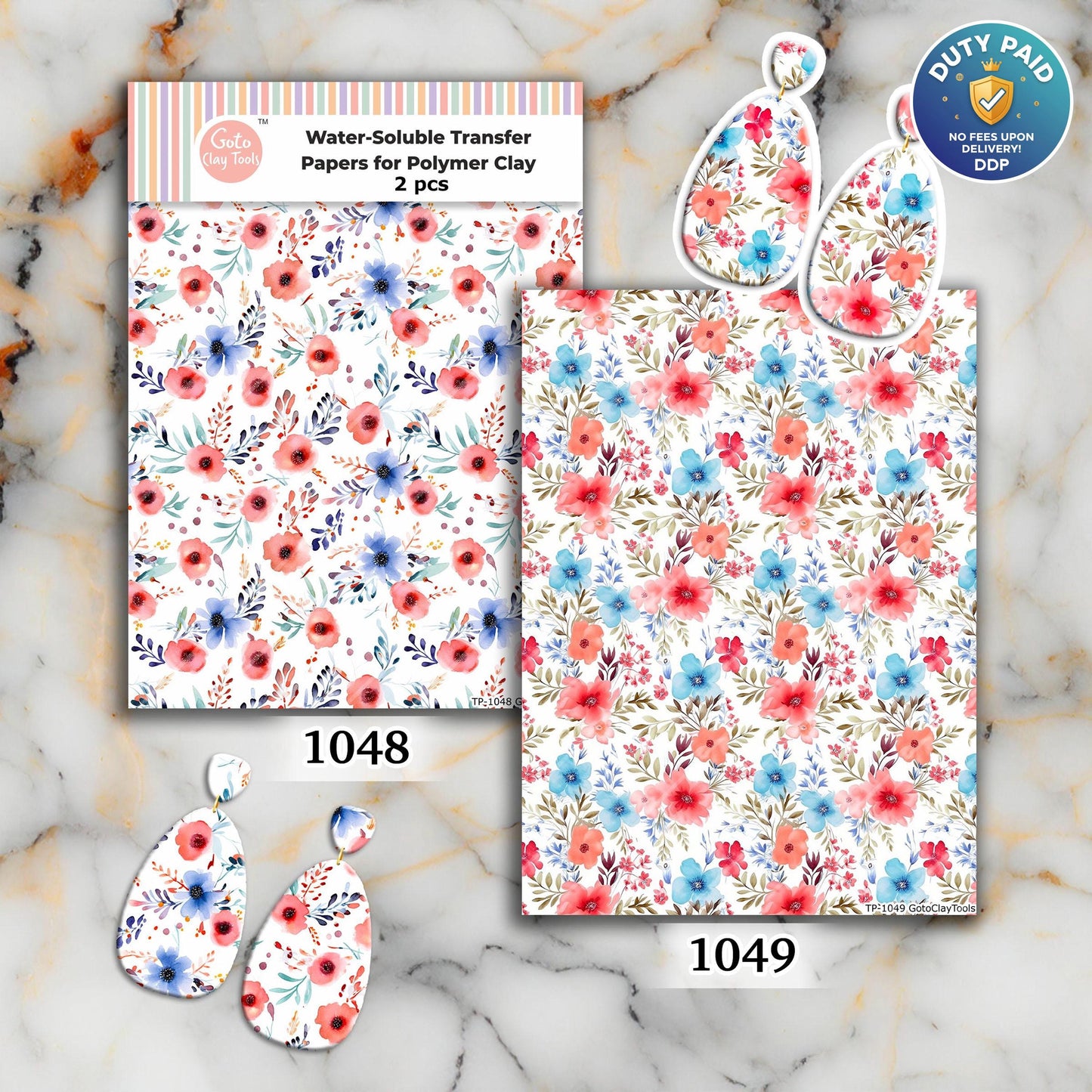 Water soluble Transfer paper for polymer clay, Watercolor flower pattern, polymer clay image transfers, magic transfer paper