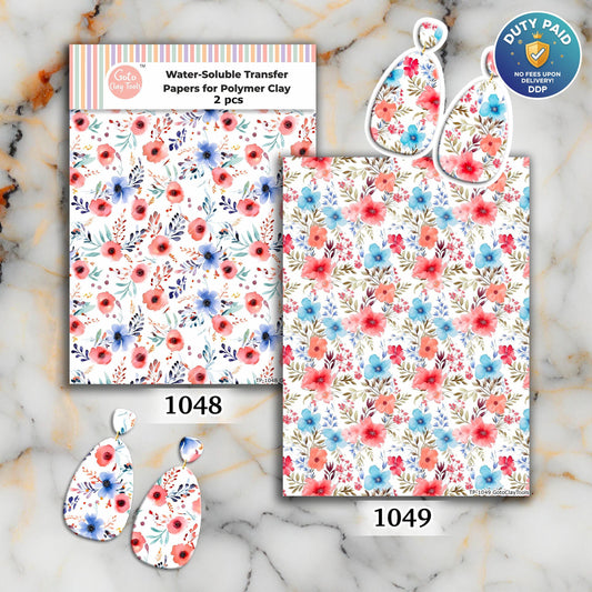 Water soluble Transfer paper for polymer clay, Watercolor flower pattern, polymer clay image transfers, magic transfer paper