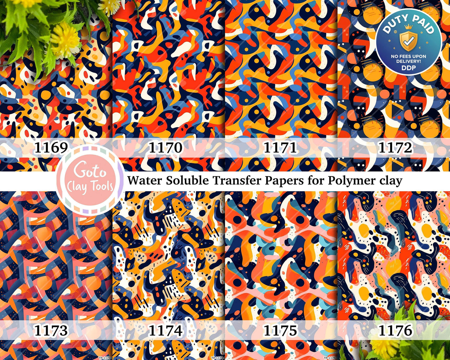 Water soluble Transfer paper for polymer clay, Colorful abstract patterns, polymer clay image transfers, magic transfer paper