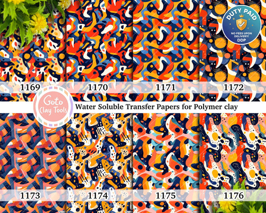 Water soluble Transfer paper for polymer clay, Colorful abstract patterns, polymer clay image transfers, magic transfer paper