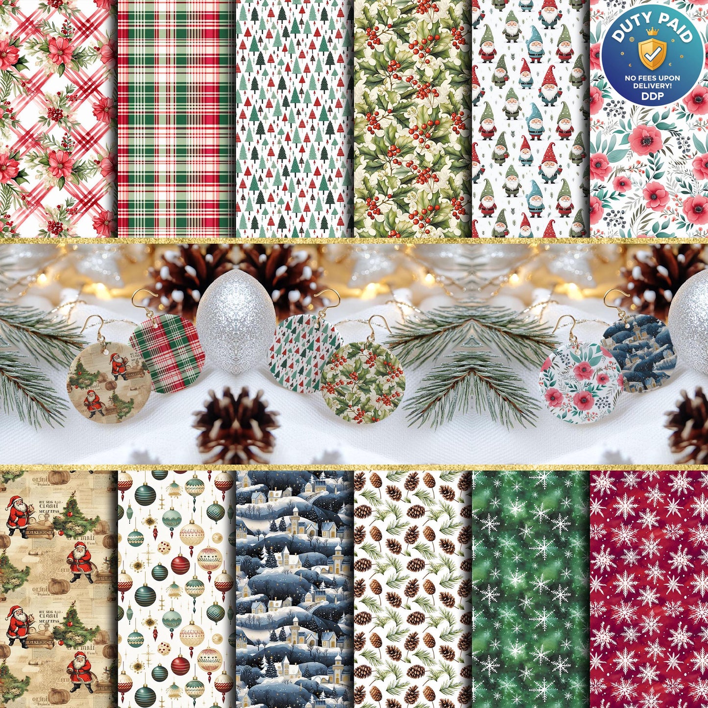 Christmas Clay transfer Papers, Polymer Clay Transfer Paper, Watersoluble Clay Transfer for Jewelry making - 12 PCS MEGA PACK