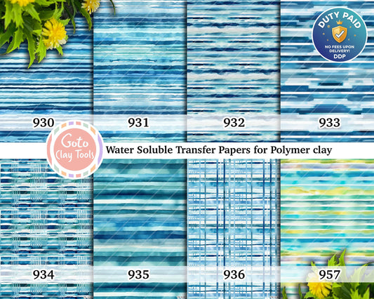Water soluble Transfer paper for polymer clay, Watercolor Blue Stripes Stripes patterns, polymer clay image transfers, magic transfer paper