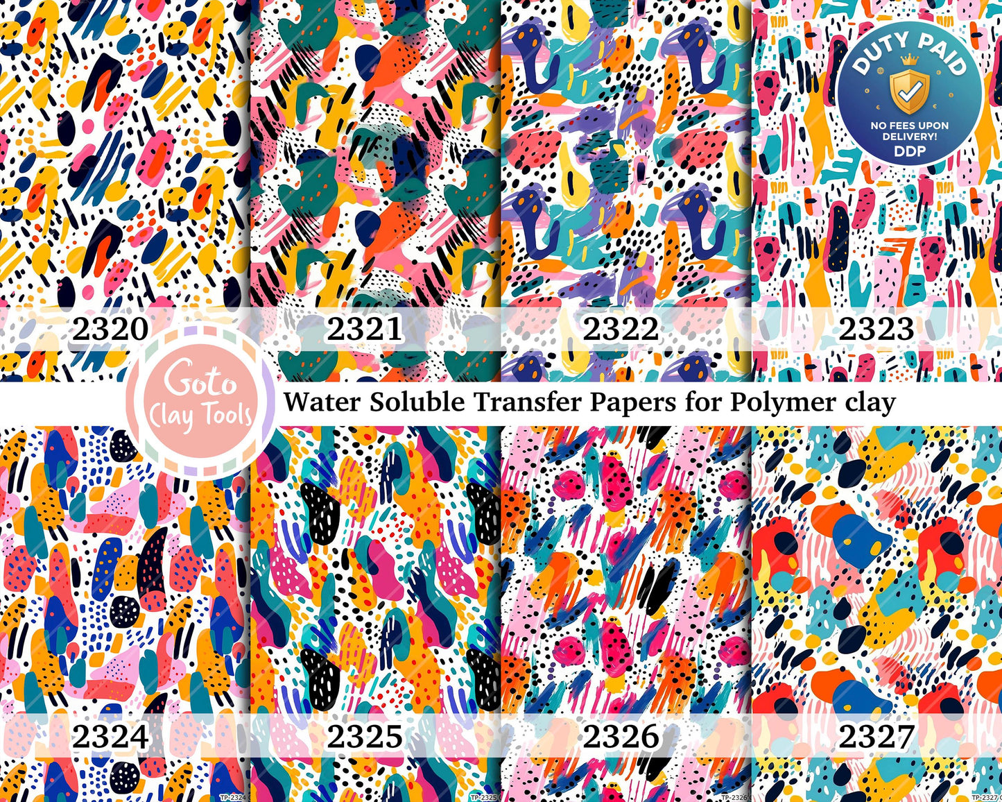 Water soluble Transfer paper for polymer clay, Colorful abstract pattern, polymer clay image transfers, magic transfer paper