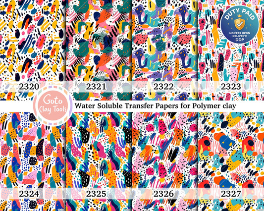 Water soluble Transfer paper for polymer clay, Colorful abstract pattern, polymer clay image transfers, magic transfer paper