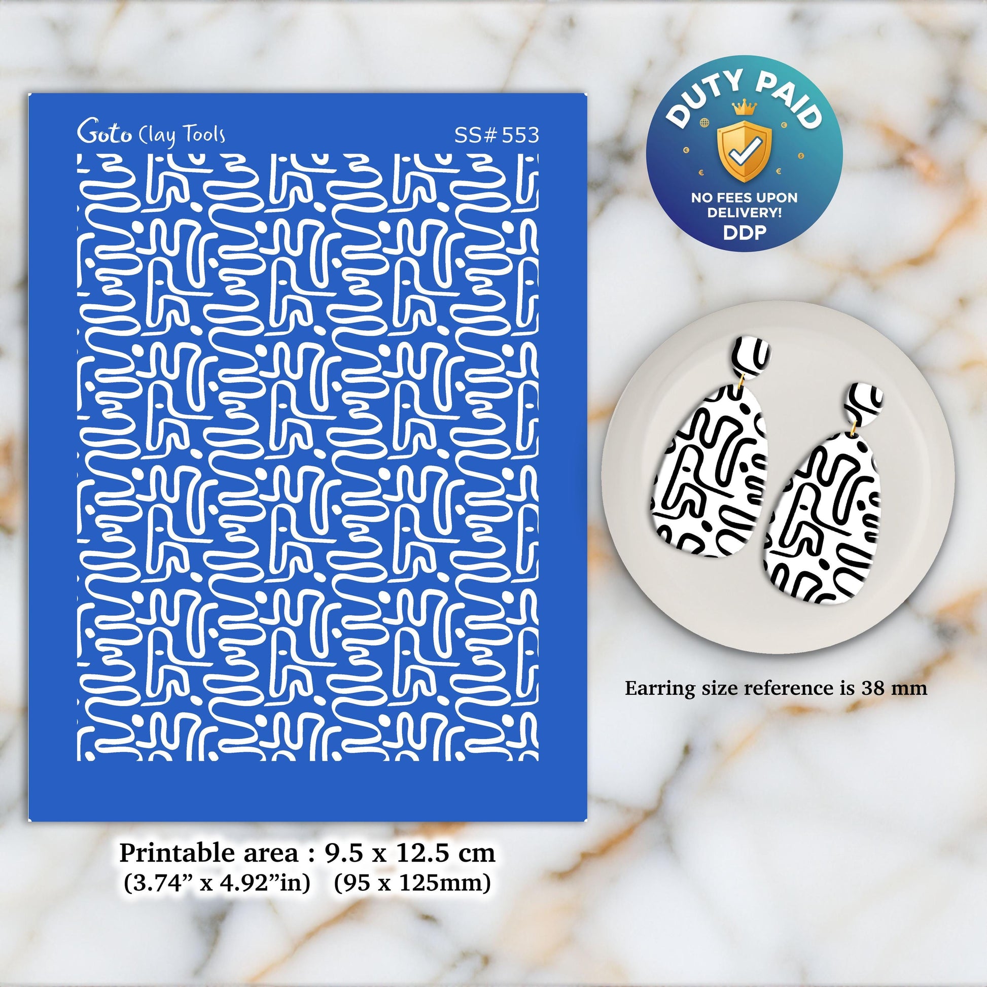 Abstract squiggle Silkscreen for Polymer Clay Earring making, Clay Stencils, Clay Earring Silkscreen, Polymer Clay Supplies SS#553