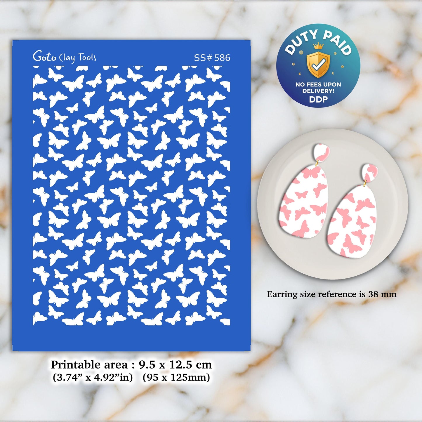 Butterfly Silkscreen for Polymer Clay Earrings: Jewelry Making Stencil SS#586