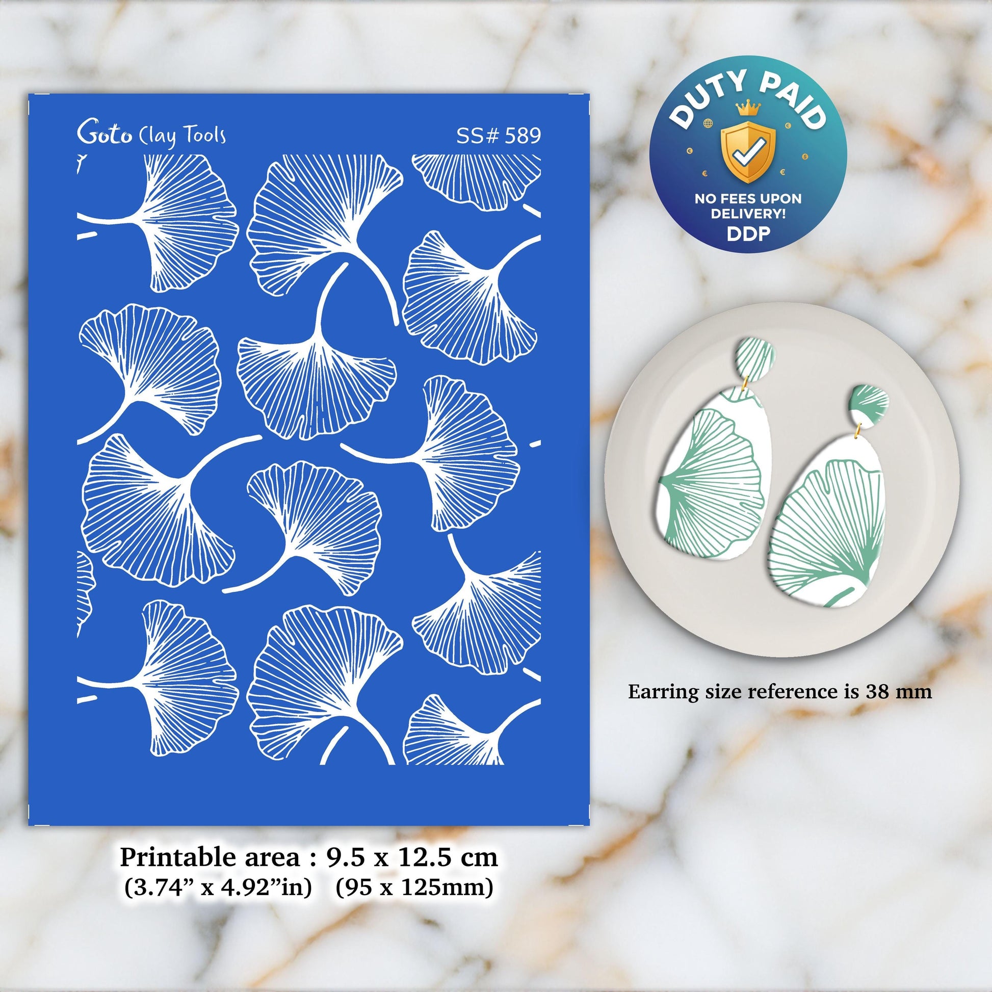 Ginkgo Leaf Silkscreen for Polymer Clay Earrings: Jewelry Making Stencil SS#589