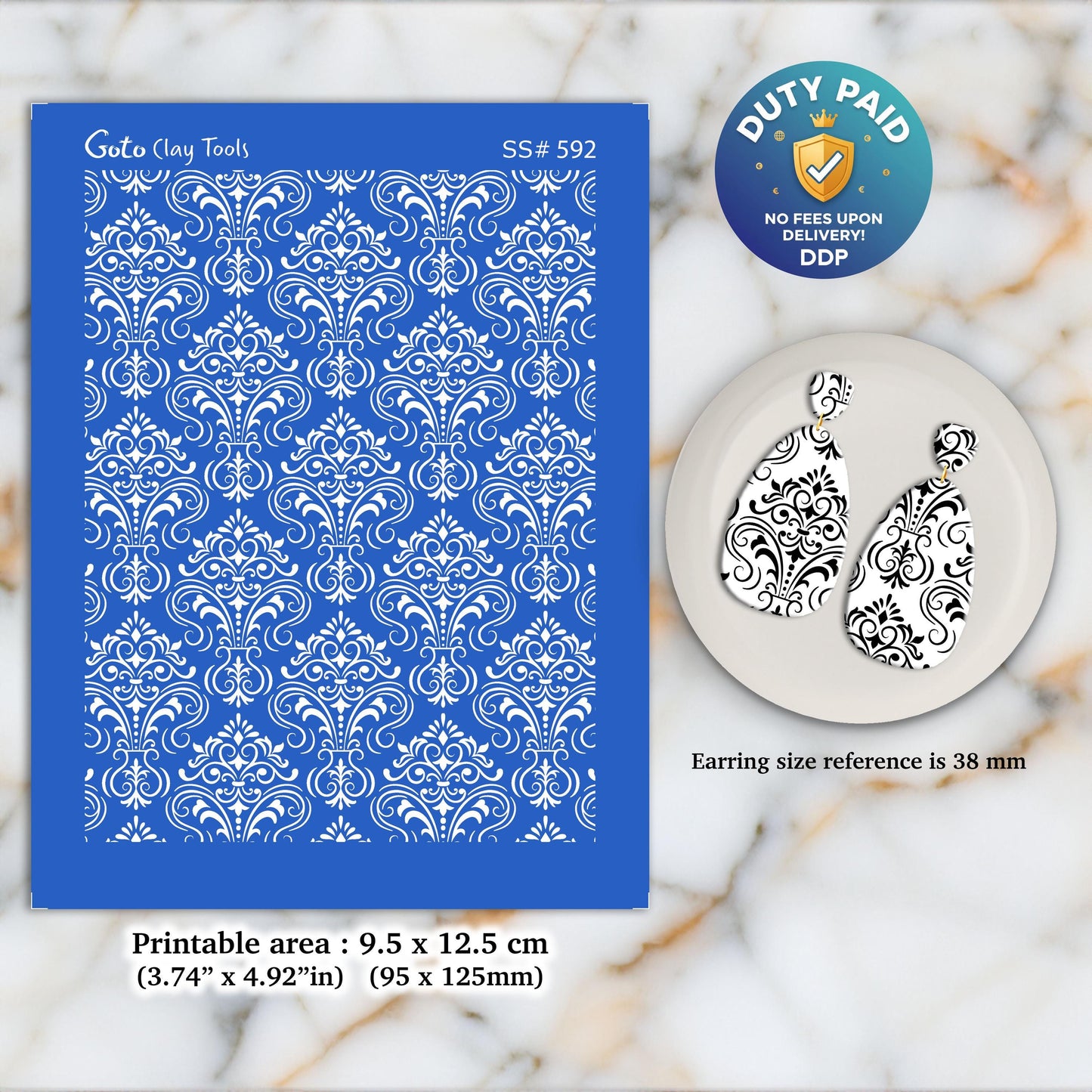 Damask Silkscreen for Polymer Clay Earring making, Clay Stencils, Clay Earring Silkscreen, Polymer Clay Supplies SS#592