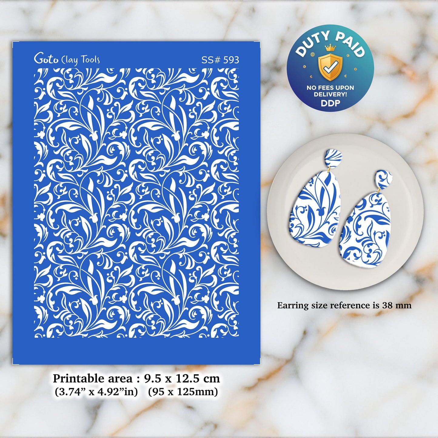 Ornamental Silkscreen for Polymer Clay Earrings: Branch Design Stencil SS#593