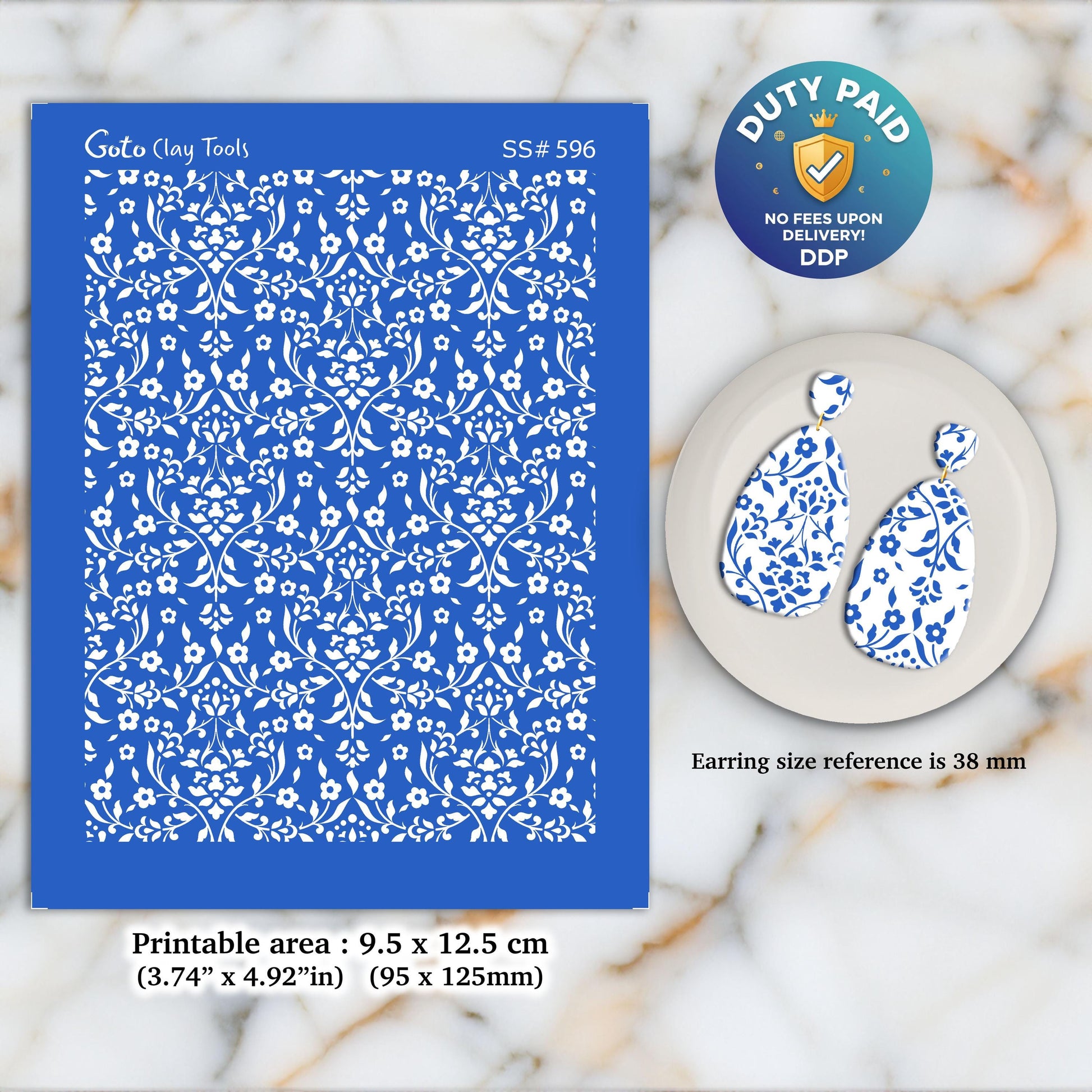 Damask Silkscreen for Polymer Clay Earrings: Stencil for Jewelry Making SS#596