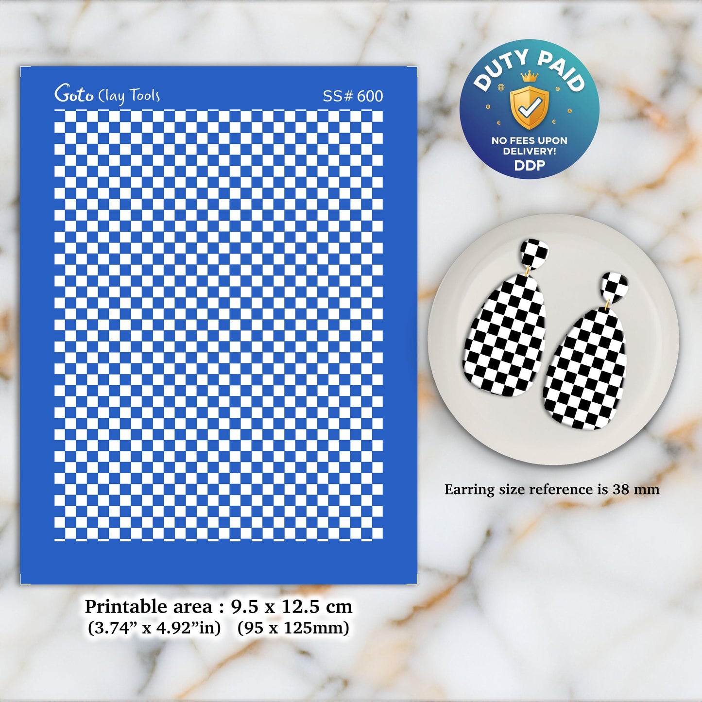 Checkered Silkscreen for Polymer Clay Earrings: 3.74" x 4.92" SS#600