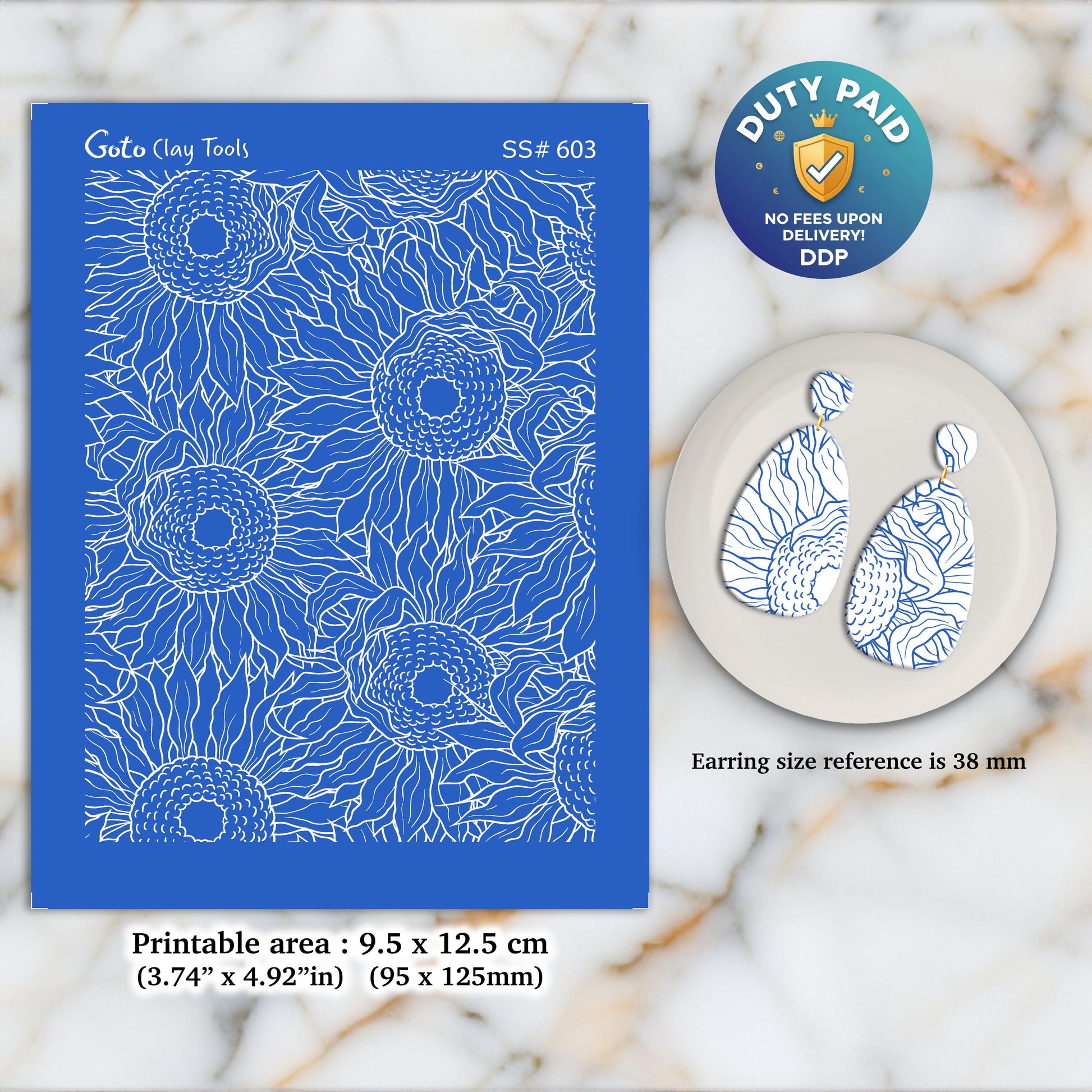 Sunflower Silkscreen for Polymer Clay Earring making, Clay Stencils, Clay Earring Silkscreen, Polymer Clay Supplies SS#603