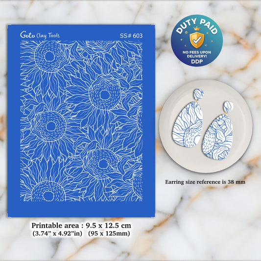 Sunflower Silkscreen for Polymer Clay Earring making, Clay Stencils, Clay Earring Silkscreen, Polymer Clay Supplies SS#603