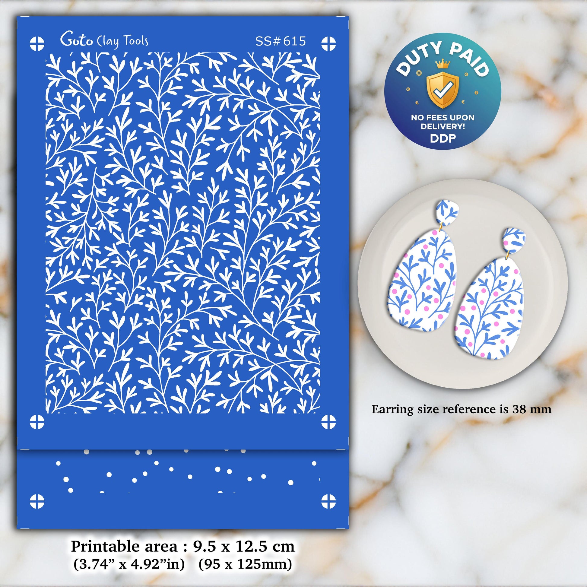 Leaves Silkscreen for Polymer Clay Earrings: Jewelry Making Stencil SS#615