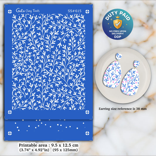 Leaves Silkscreen for Polymer Clay Earrings: Jewelry Making Stencil SS#615