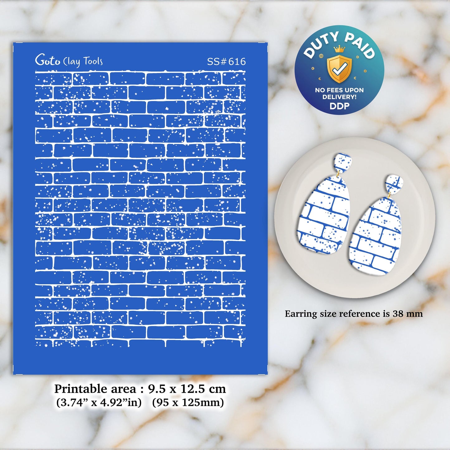 Brick Silkscreen for Polymer Clay Earrings: Jewelry Making Stencil SS#616