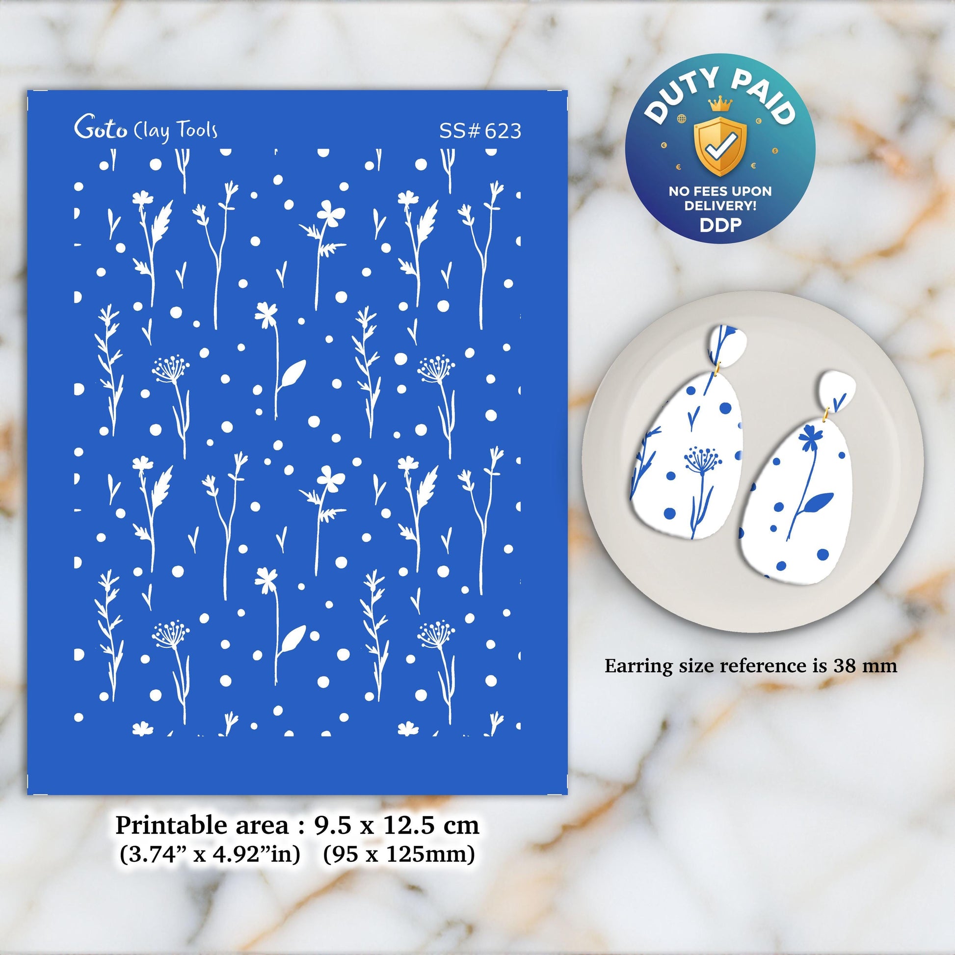 Wildflower Silkscreen for Polymer Clay Earrings: Jewelry Making Stencil SS#623