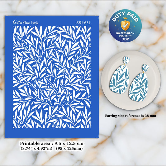 William Morris Leaves Silkscreen for Polymer Clay Earring making, Clay Stencils, Clay Earring Silkscreen, Polymer Clay Supplies SS#631