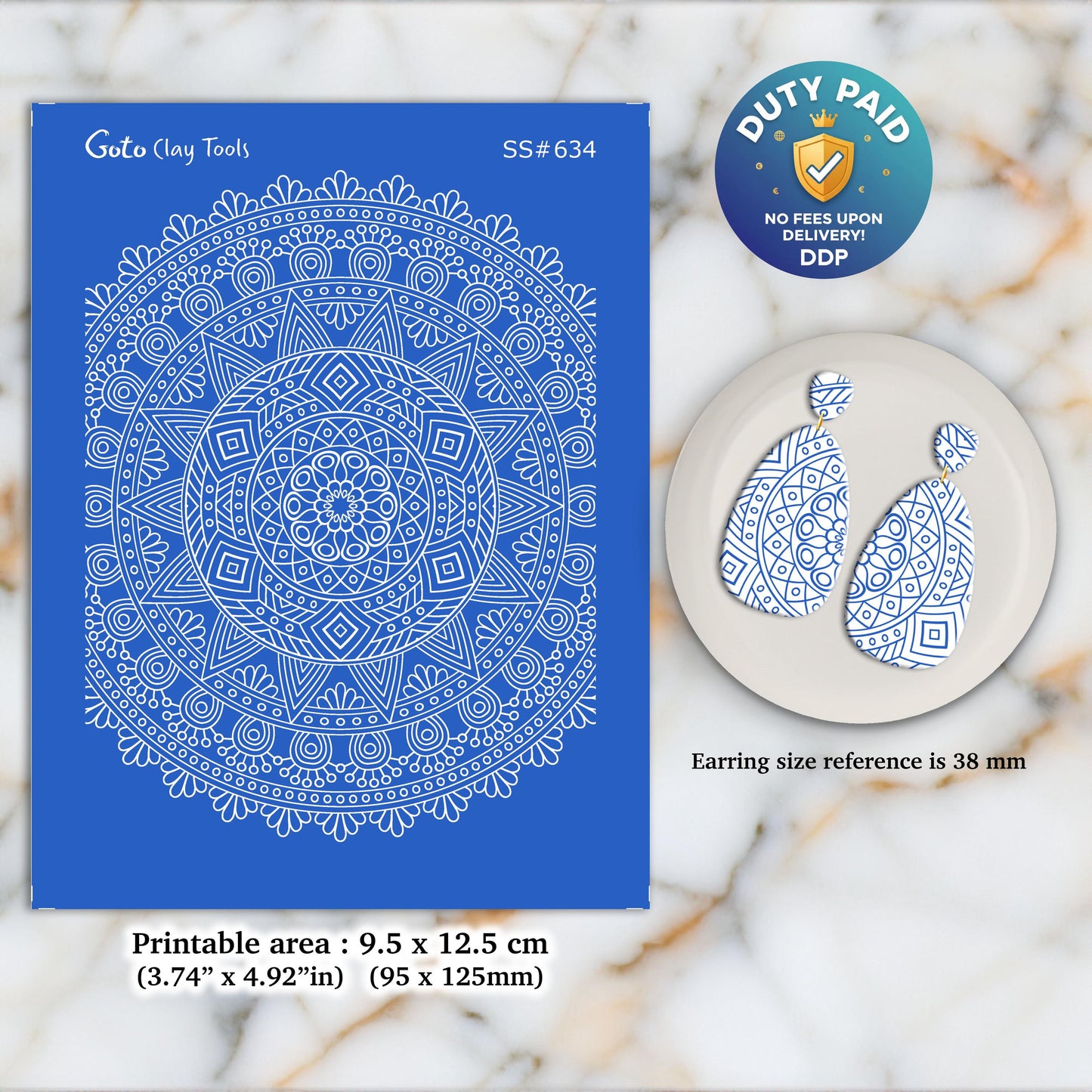 Mandala Silkscreen for Polymer Clay Earrings: Clay Stencil (9.5x12.5cm) SS#634