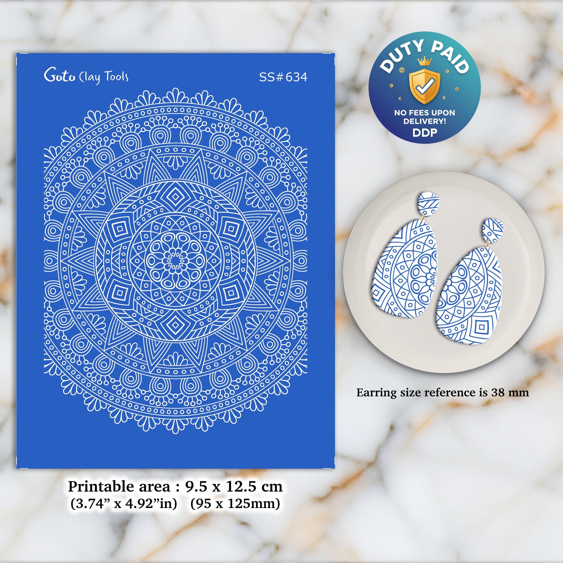 Mandala Silkscreen for Polymer Clay Earrings: Clay Stencil (9.5x12.5cm) SS#634