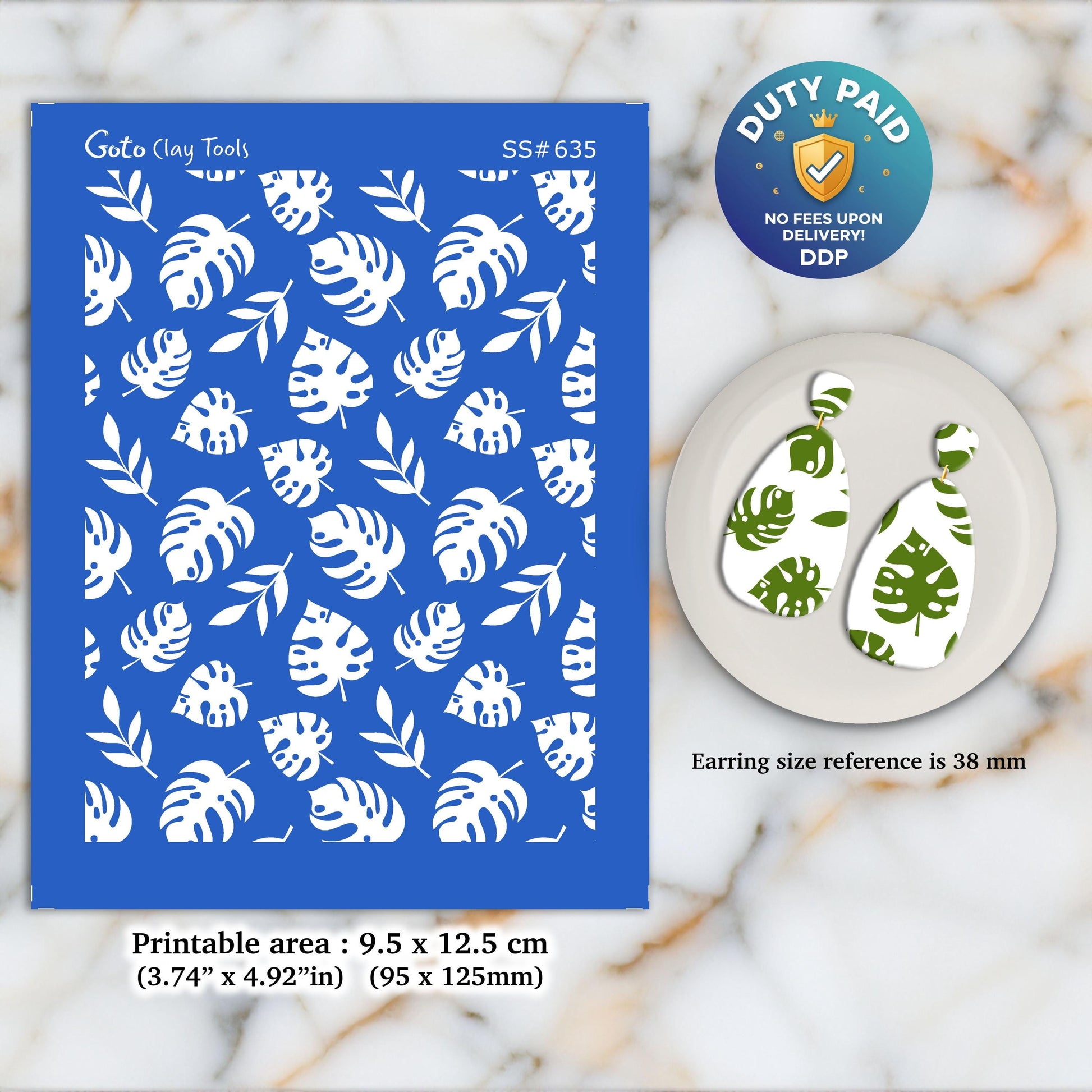 Monstera Silkscreen for Polymer Clay Earrings: Stencil SS#635