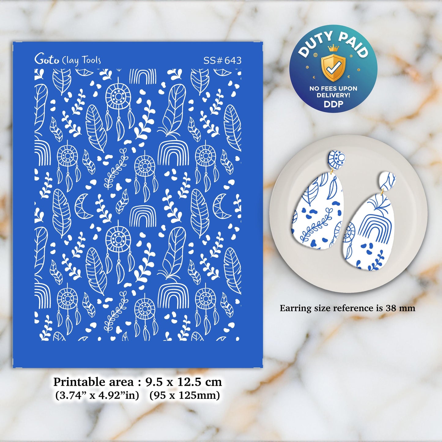 Boho Macrame Leaf Silkscreen: Polymer Clay Earring Stencil SS#643