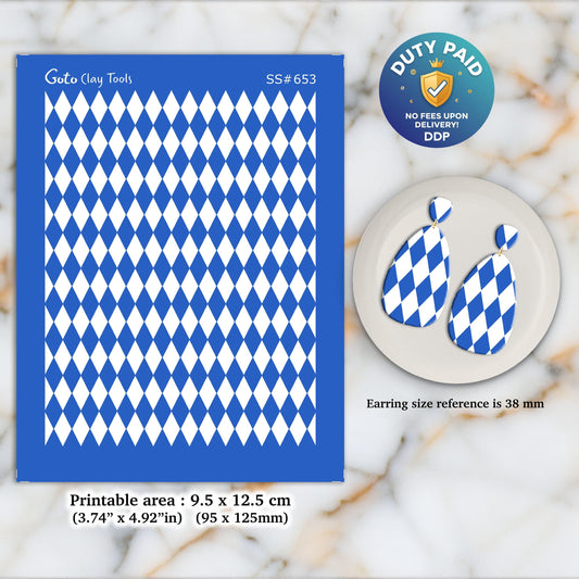Diamond Silkscreen for Polymer Clay Earrings: Stencil for Jewelry Making (9.5x12.5cm) SS#653
