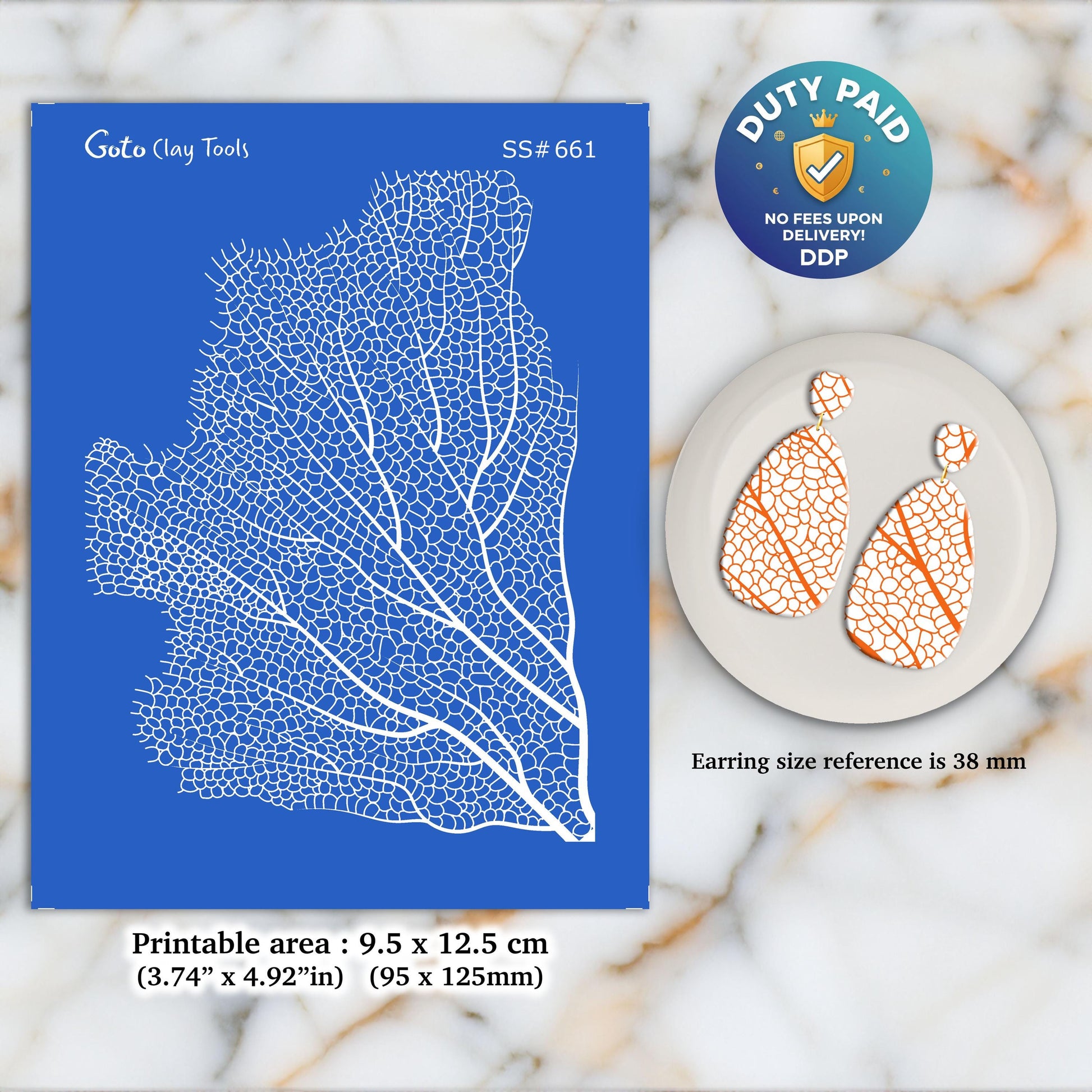 Coral Silkscreen for Polymer Clay Earrings: Jewelry Making Stencil SS#661