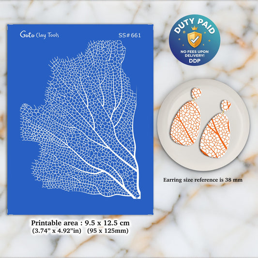 Coral Silkscreen for Polymer Clay Earrings: Jewelry Making Stencil SS#661