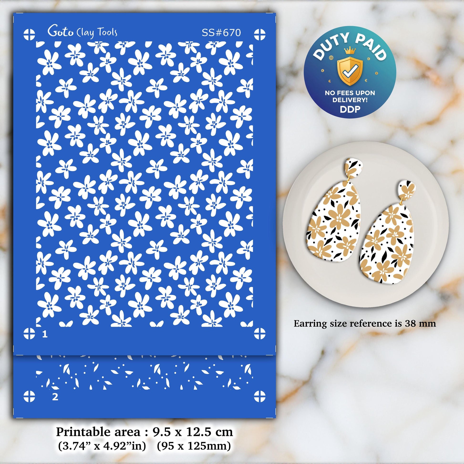 Ditsy Floral Silkscreen for Polymer Clay Earrings: 9.5x12.5cm SS#670
