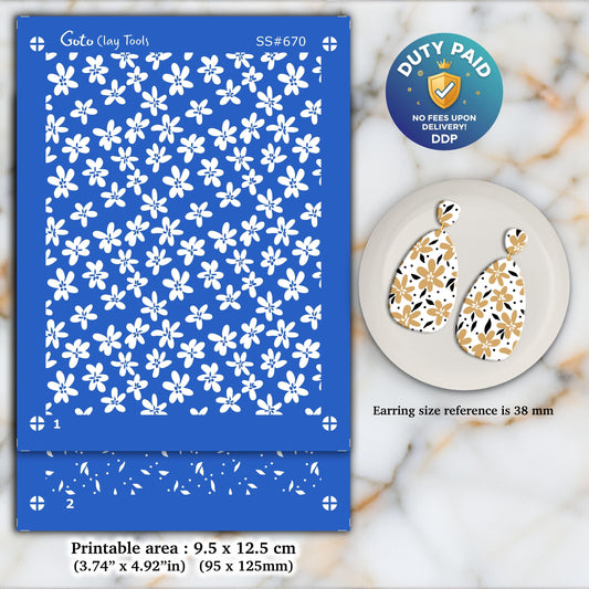 Ditsy Floral Silkscreen for Polymer Clay Earrings: 9.5x12.5cm SS#670