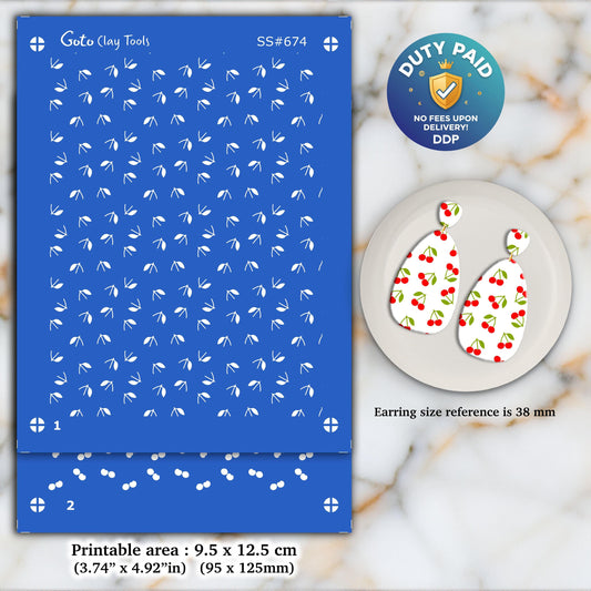 Cherry Silkscreen for Polymer Clay Earrings: 2-Layer Stencil (SS#674)