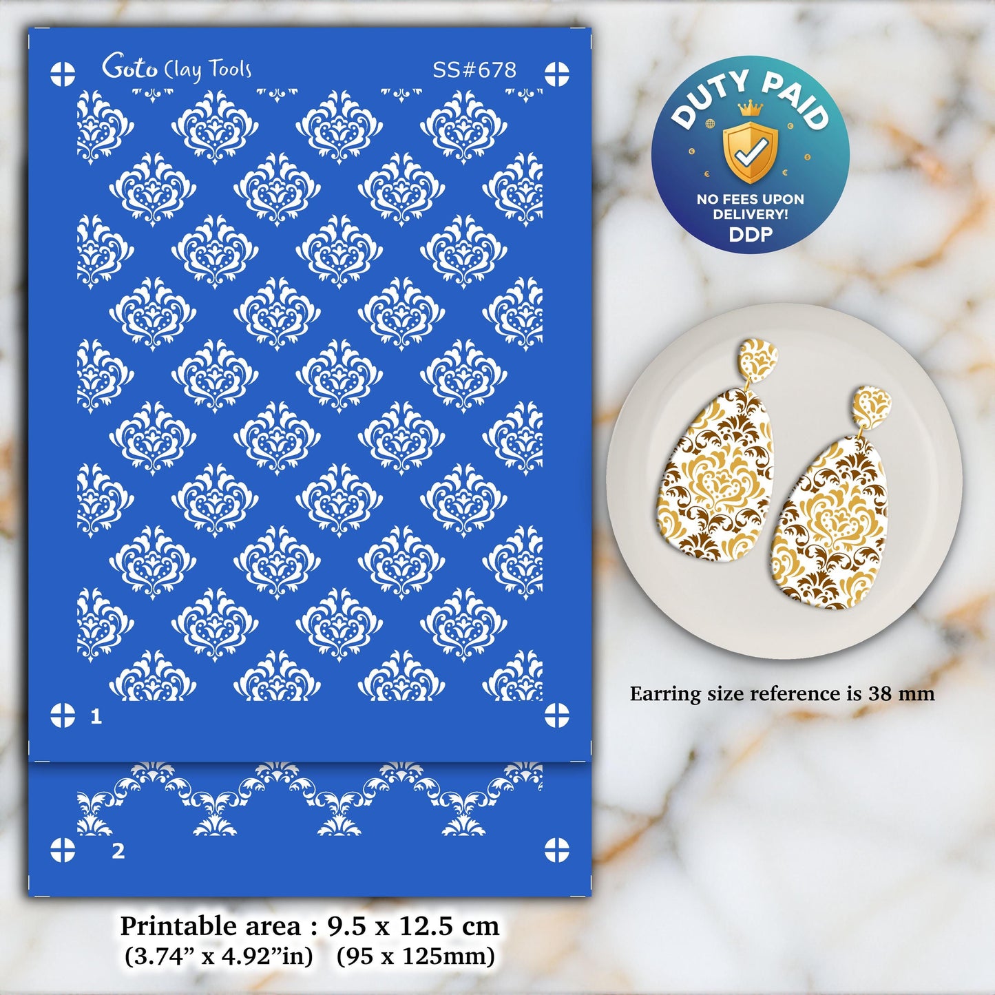 2 layers Damask Silkscreen for Polymer Clay Earring making, Clay Stencils, Clay Earring Silkscreen, Polymer Clay Supplies SS#678