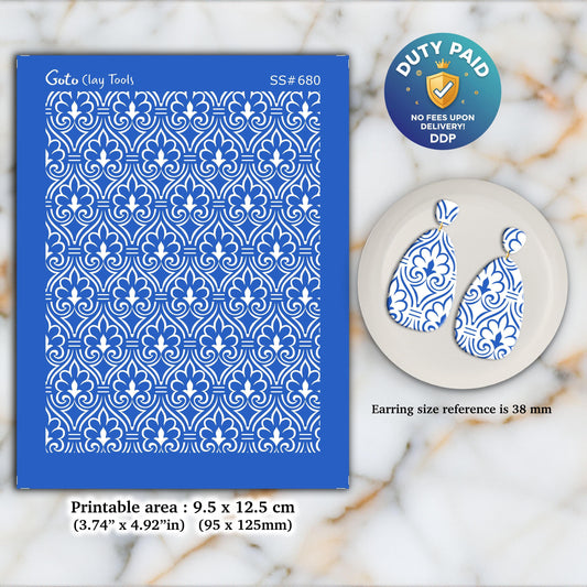 Polymer Clay Earring Silkscreen: Clay Stencil for Jewelry Making SS#680