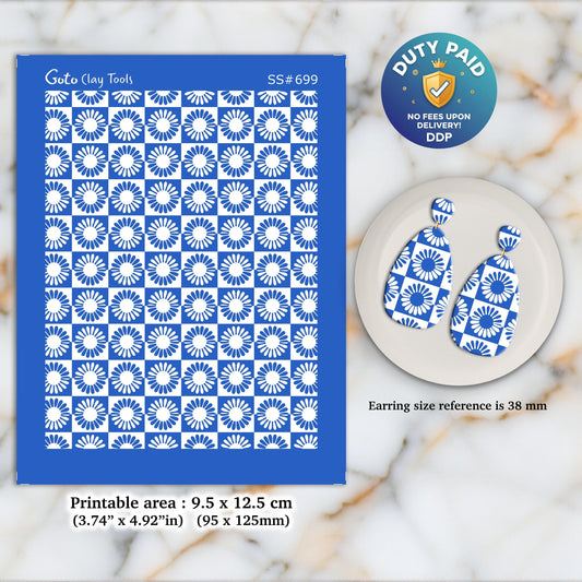 Daisy Checkered Silkscreen for Polymer Clay Earrings: Stencil SS#699