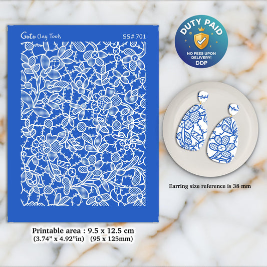 Floral Lace Silkscreen for Polymer Clay Earrings: Jewelry Stencil SS#701