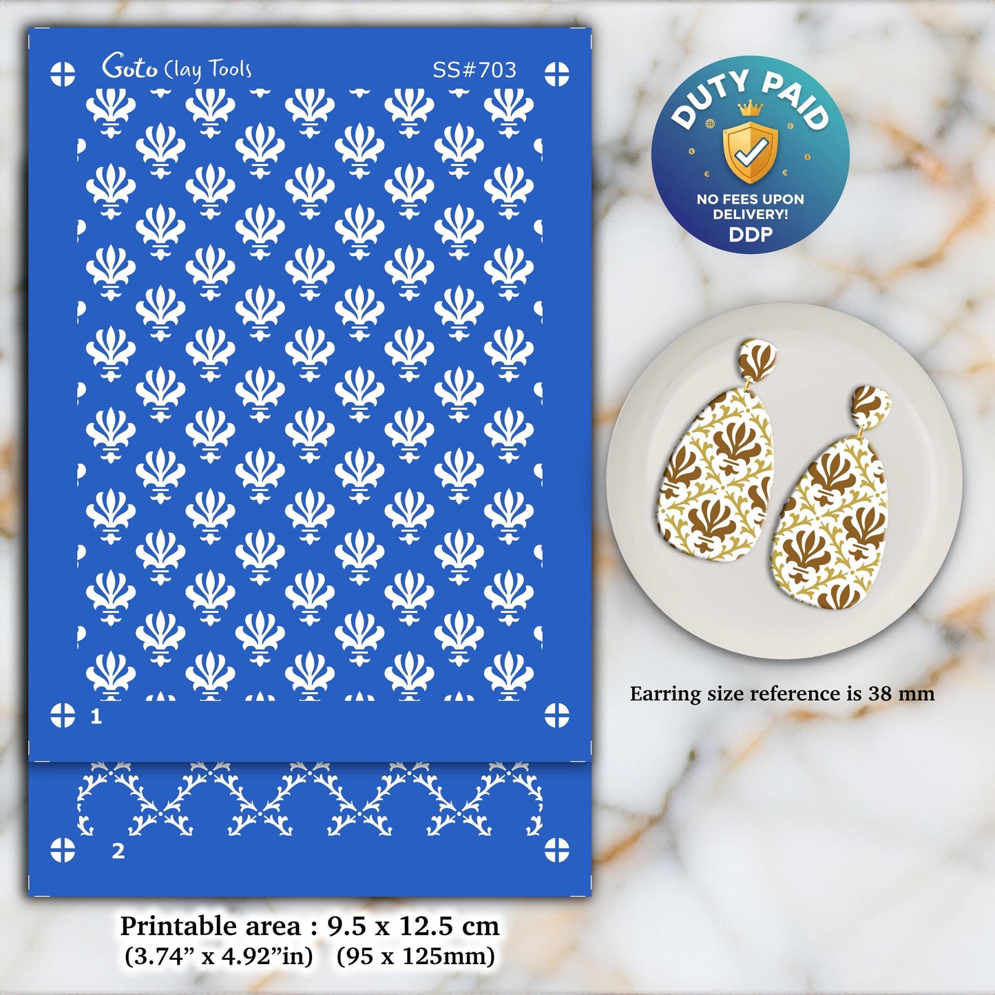 Ornamental Silkscreen for Polymer Clay Earrings: Clay Stencil (9.5x12.5cm) SS#703