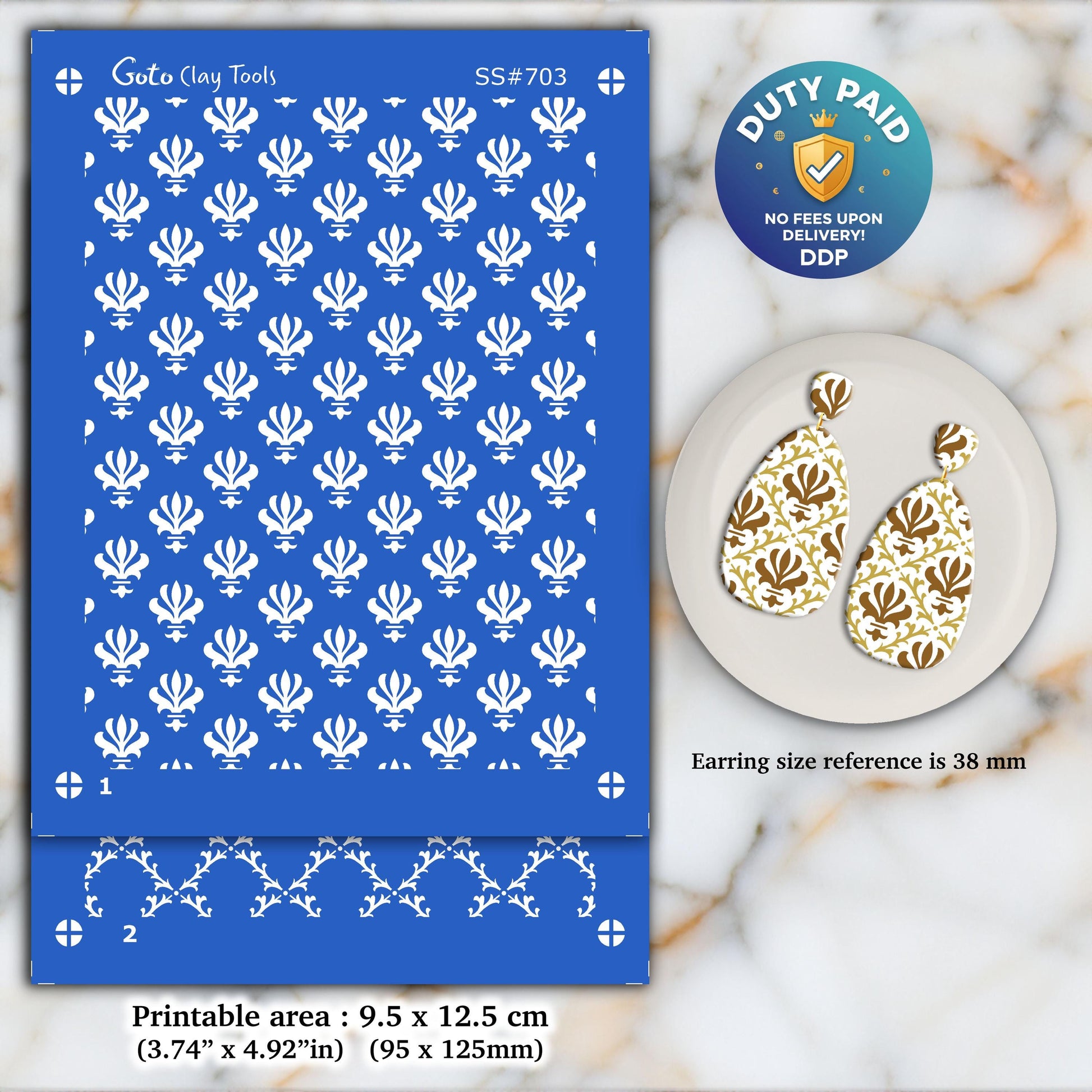 Ornamental Silkscreen for Polymer Clay Earrings: Clay Stencil (9.5x12.5cm) SS#703