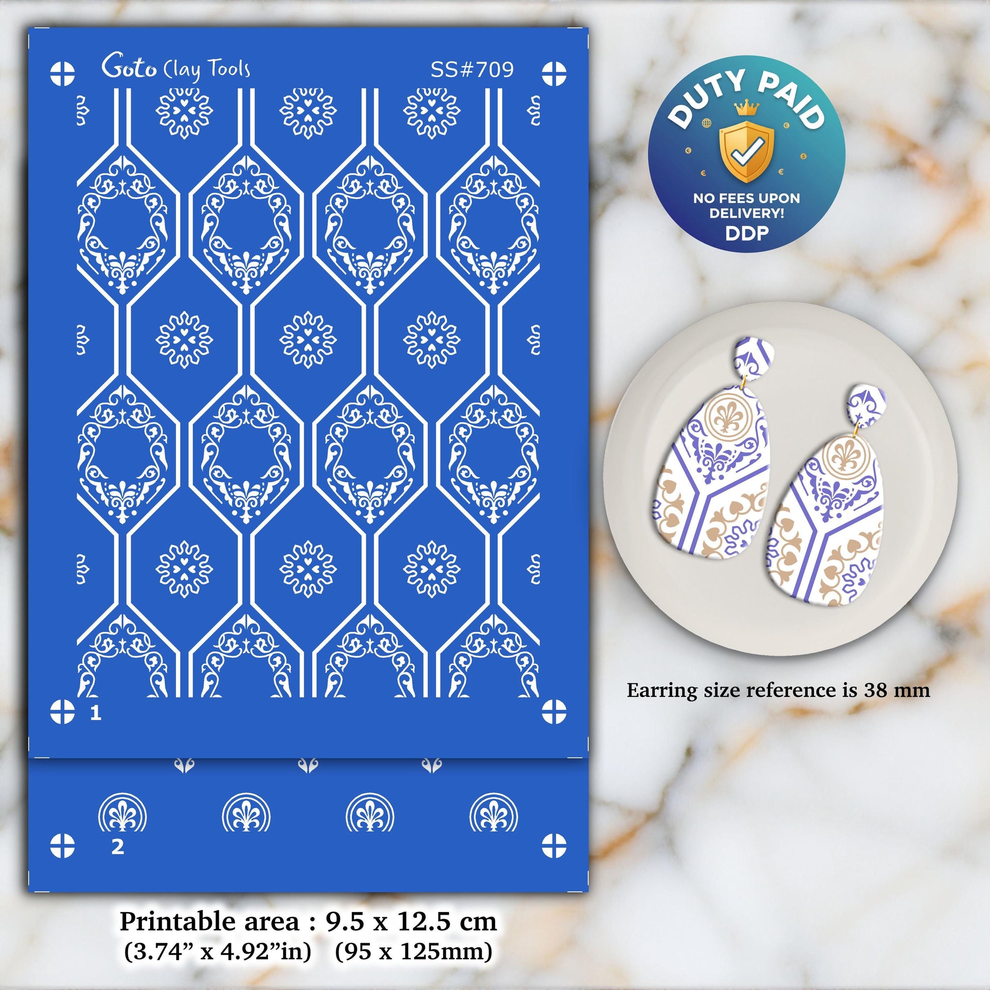 Ornamental Silkscreen for Polymer Clay Earrings: Clay Stencil, Jewelry Making SS#709